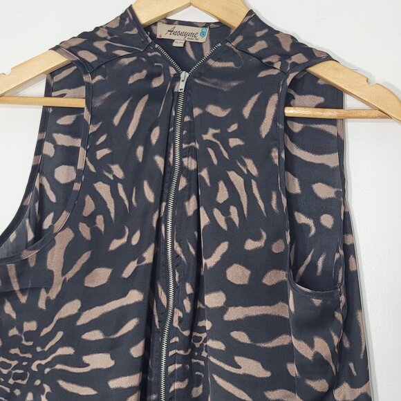 Anonyme Black & Brown Leopard Print Front Zip Sleeveless Business Casual Top XL - Picture 5 of 12